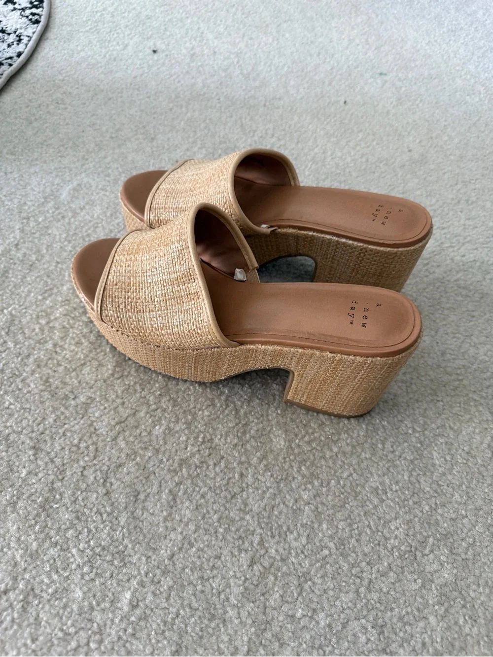 Woven Platform Slide Sandals in Natural Tan